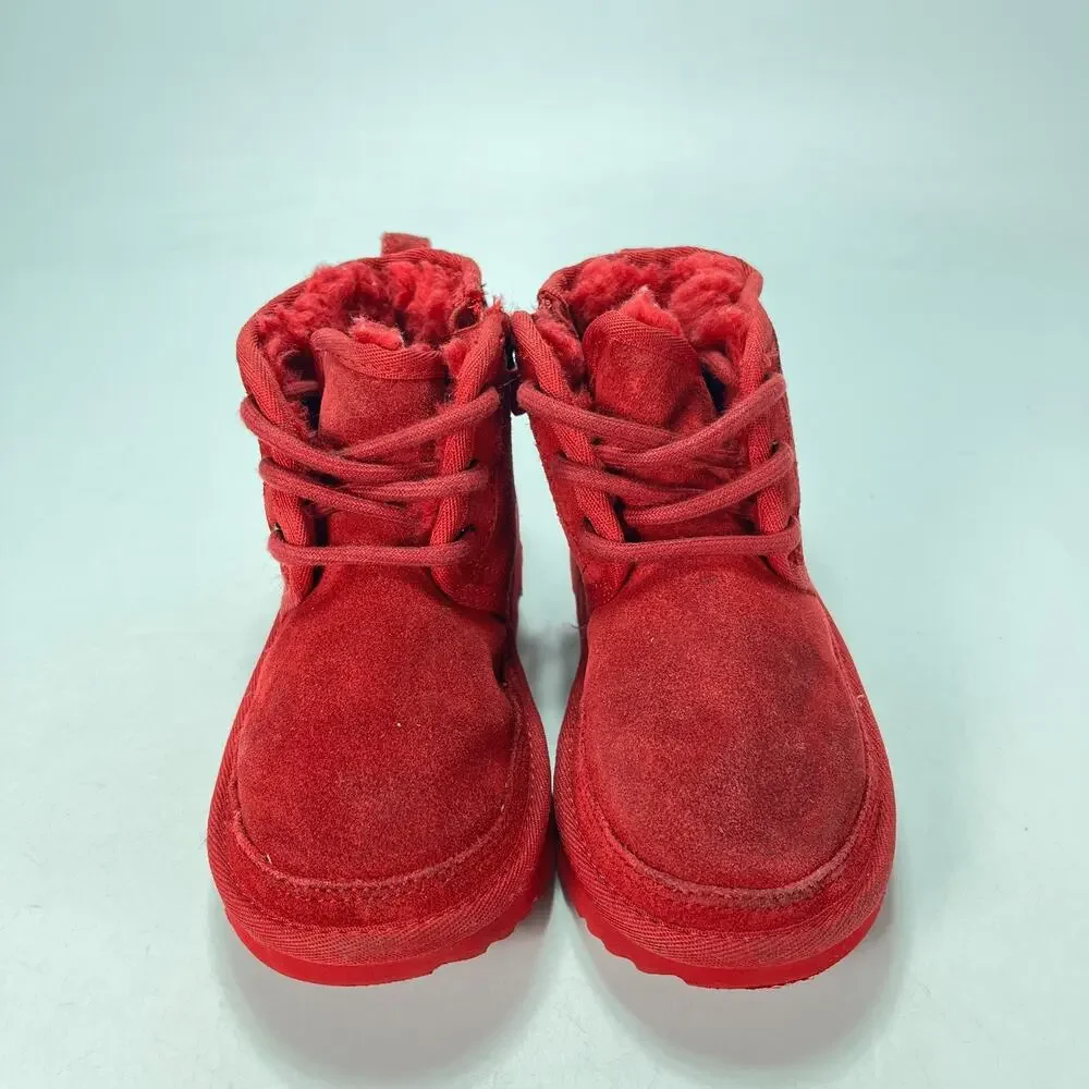 UGG Neumel II Samba Red Suede Water Repellent Lace Up Chukka Boots Kids Size 12